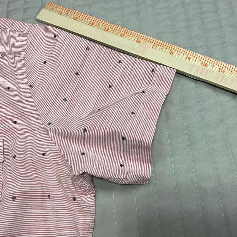 Banana Republic Mens Short Sleeve Shirt Red White Striped Micro Anchor Print L